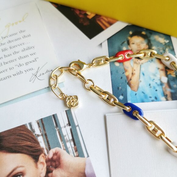 New Kendra Scott Bailey Multi Color Enamel Chain Bracelet Gold - Picture 4 of 4